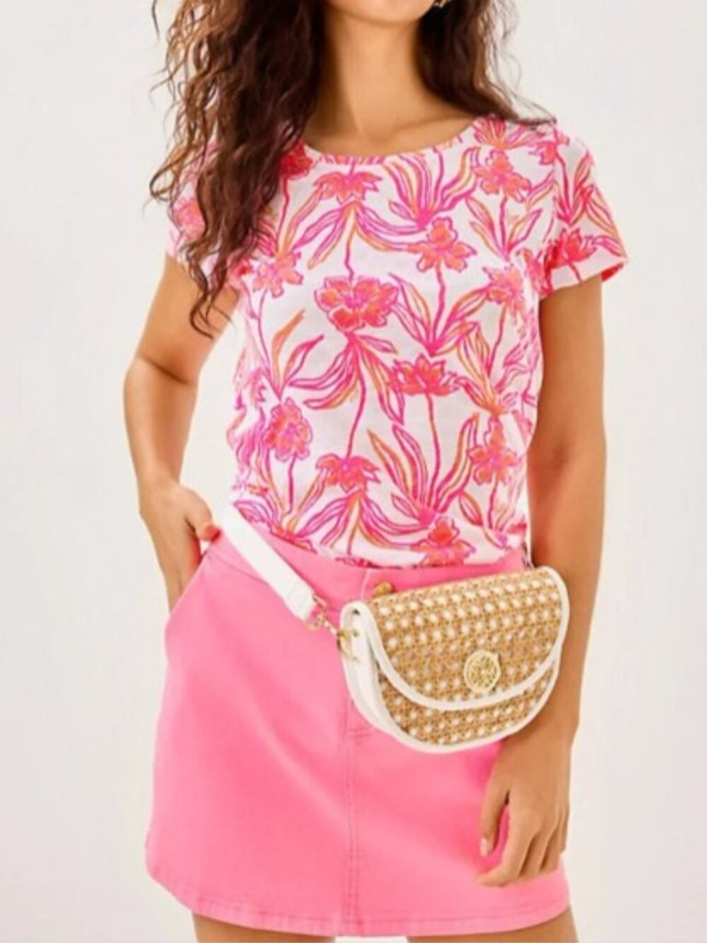 Lilly Pulitzer Women's Etta Scoop Neck, Resort White Lovely Long Stems